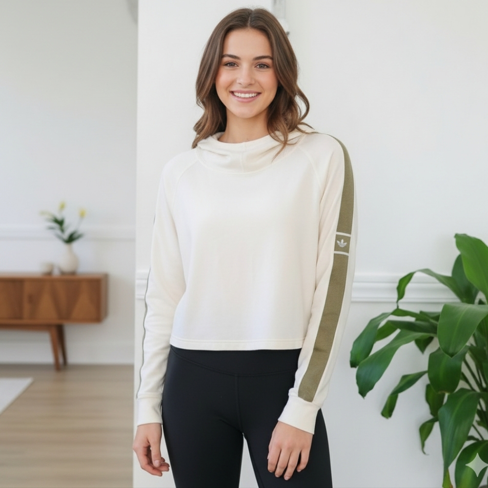 Converse Off White Cropped Cotton French Terry Pullover Hoodie  Womens SP